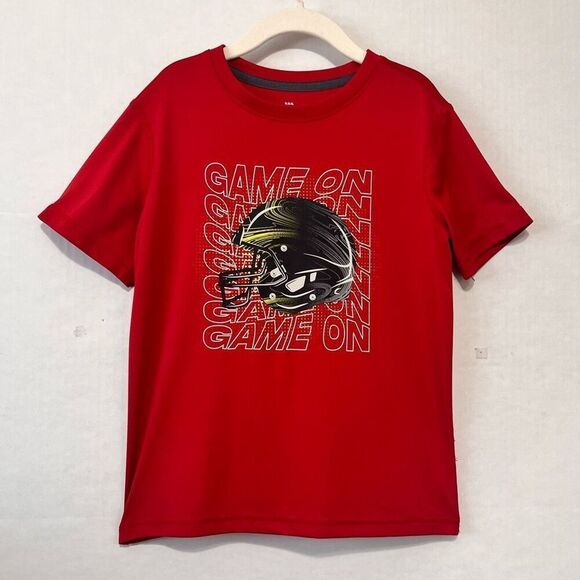 All In Motion Short Sleeve Top Red With Football Graphic Boys Size S (6/7) - Picture 1 of 3